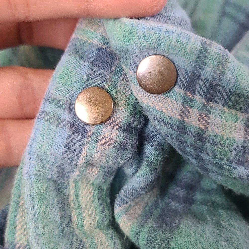 Spell designs lost highway flannel shirt turquoise buttondown S teal flannelette - Picture 15 of 16